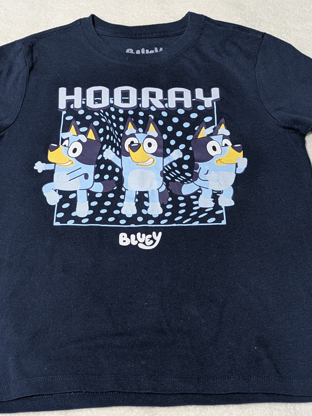 Bluey Hooray Boys Graphic T-Shirt Navy Blue Youth Size 8 Medium M